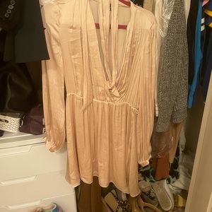 Bardot tie-waist silk deep V dress